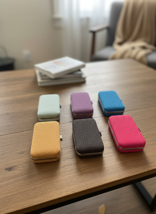 Color selections for nail file sets. Portable purse size and convenient. Travel Bag and airplane carryon approved.