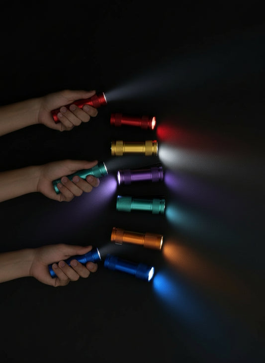 Metallic LED Flashlights with lanyards (batteries not included)