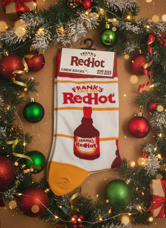 Frank's Red Hot Crew Socks – Bold Fiery Style for Snack Fans