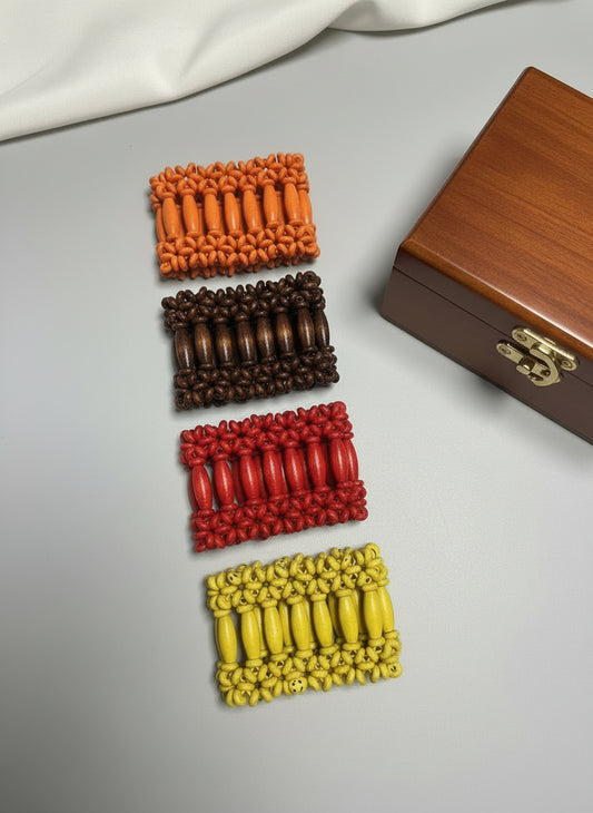 Stretchable Wooden Bracelet with Flowers and Bars